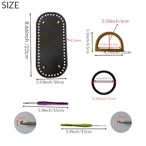 TQFXGLL 14 Pcs Leather Crochet Bag Making Kits, 4 Colors Bag Bases, Round and D Shape Purse Handles with 2 Sizes Crochet Hooks for DIY Purses Bags Craft Making - Thumbnail 2