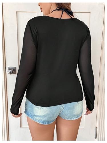 SOLY HUX Plus Size Tops for Women Long Sleeve Sexy Going Out Tops V Neck Criss Cross T Shirts Blouse2
