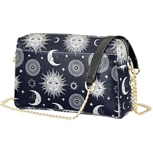 Astrology Sun Moon Black Crossbody Purses for Women Leather Small Coss Body Phone Purses Womens Handbags Shoulder Bags for Travel Women Shopping