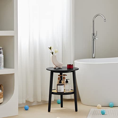 Apicizon Round Side Table Set Of 2 With Storage, Black Rattan Nightstand Bedside Table, Small End Table For Living Room, Bedroom, Small Spaces, Modern Accent Table Easy Assembly, 15 X 19.3 Inches #TOP7