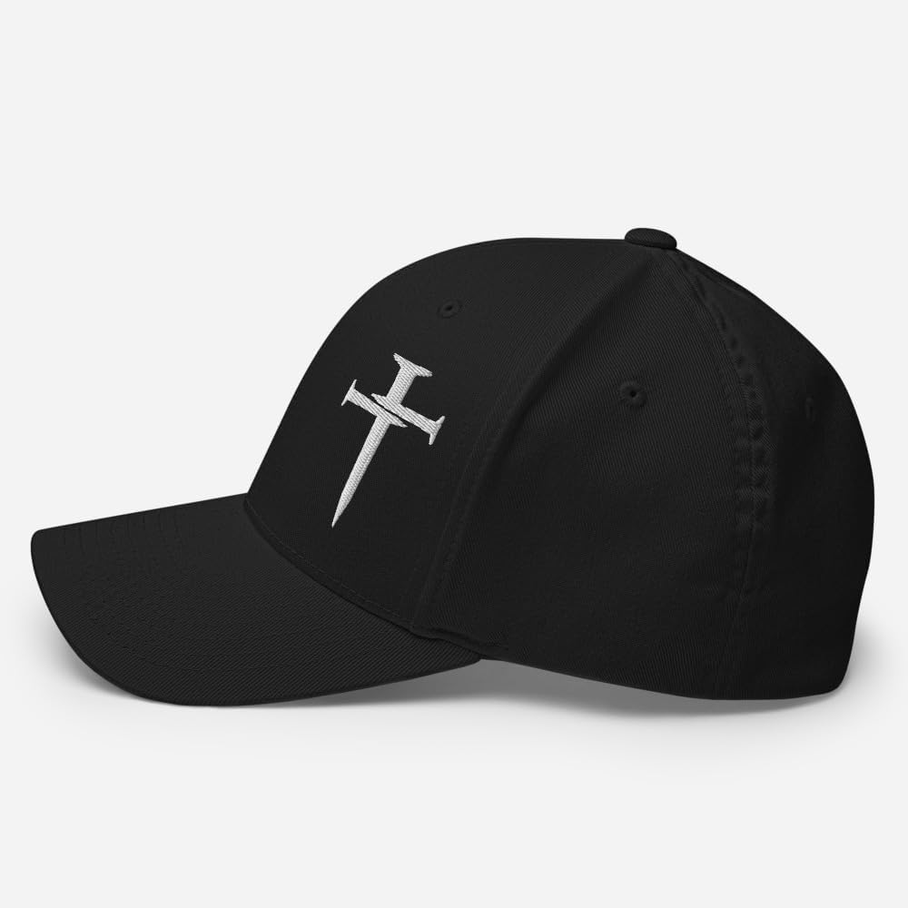 Men's Christian Faith Cross Three Nails Hat - Embroidered Structured Flexfit Cap