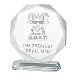 JUSTSY Goat Trophy Glass Award –“Greatest of All Time” Funny Trophy for Adults for Champions, Winners, Sports, Office & Gift Giving