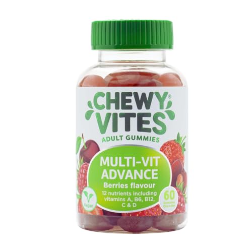 Chewy Vites Adult Multivitamin Advance 60 Multivitamin Gummies 12 Essential Nutrients 2 Months Supply Real Fruit Juice Vegan Berries Flavour