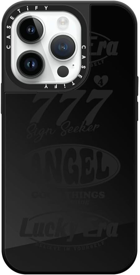 CASETiFY Mirror Case for iPhone 14 Plus Compatible with Magsafe - Rabbit Ribbon - Black on Black