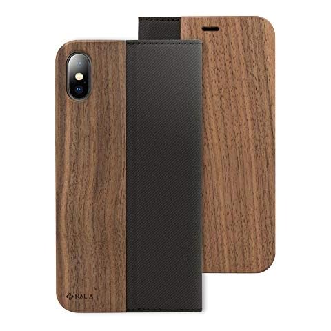 NALIA Funda Libro de Madera para iPhone X XS Cover