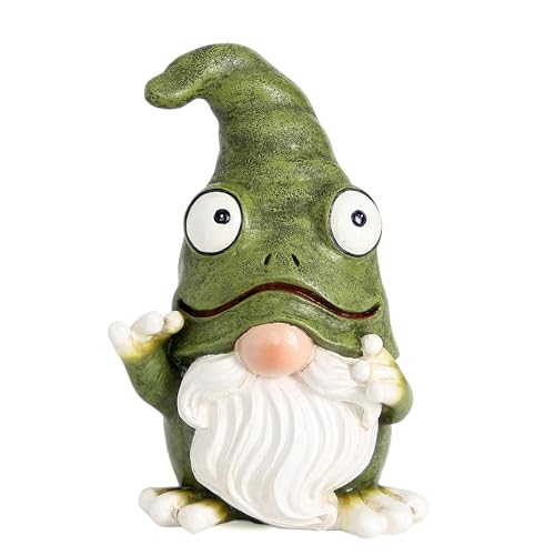 Outdoor Garden Frog Gnome Statue Garden Gnomes Outdoor Figurine Sculptures Statues Decoration for Outside Yard Lawn Patio Porch Home Decor Green Nomes Knome Ornament