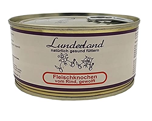 Lunderland Dosenfleisch Fleischknochen 6 x 300g (insg. 1,8kg) 100% Rinderknochen wie gewachsen mit Fleisch und Fett, mittelfein gewolft