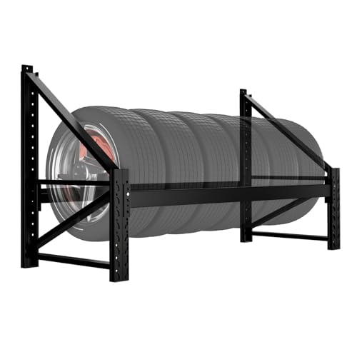 NULTRUMA Wall Mounted Heavy-Duty Tire Rack 57.8x31.5x22.8 Large Capacity Tire Storage Shelf 600lbs Max Load Spare Tire Rack Powder Coated Steel for Garage Workshop & Auto Repair Shop