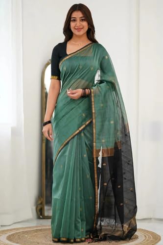 Image of Women's Cotton Soft Silk Sarees | Jamdani Cotton Saree With Attach Unstitched Blouse Piece