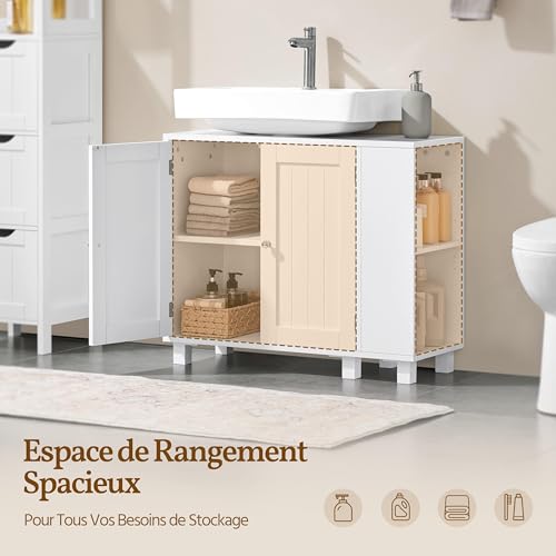 Meuble sous lavabo blanc étagères réglables 75cm Abician