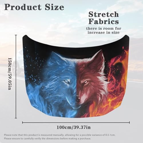 Image of Water Fire Wolf Car Hood Cover Polyester Elastic Fabrics Can be Washed Suitable for Large SUV and Pickup Trucks
