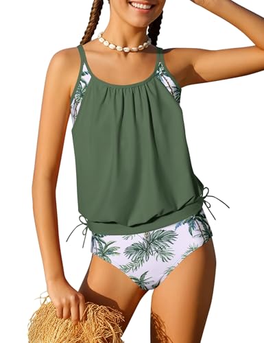 Image of Girls Tankini Swimsuit 2 Piece Tiered Ruffle Bathing Suit Teen Girl Swimsuit 6-14Y