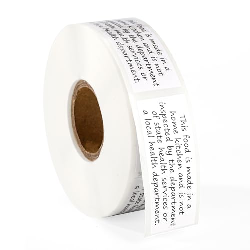 500pcs Cottage Food Law Labels Stickers, 2x1in Square Thermal Printed Adhesive Baked Bread Jam Jar Labels Made in Home Kitchen Baking Inspection Statement for Homemade Bakery Food Packaging