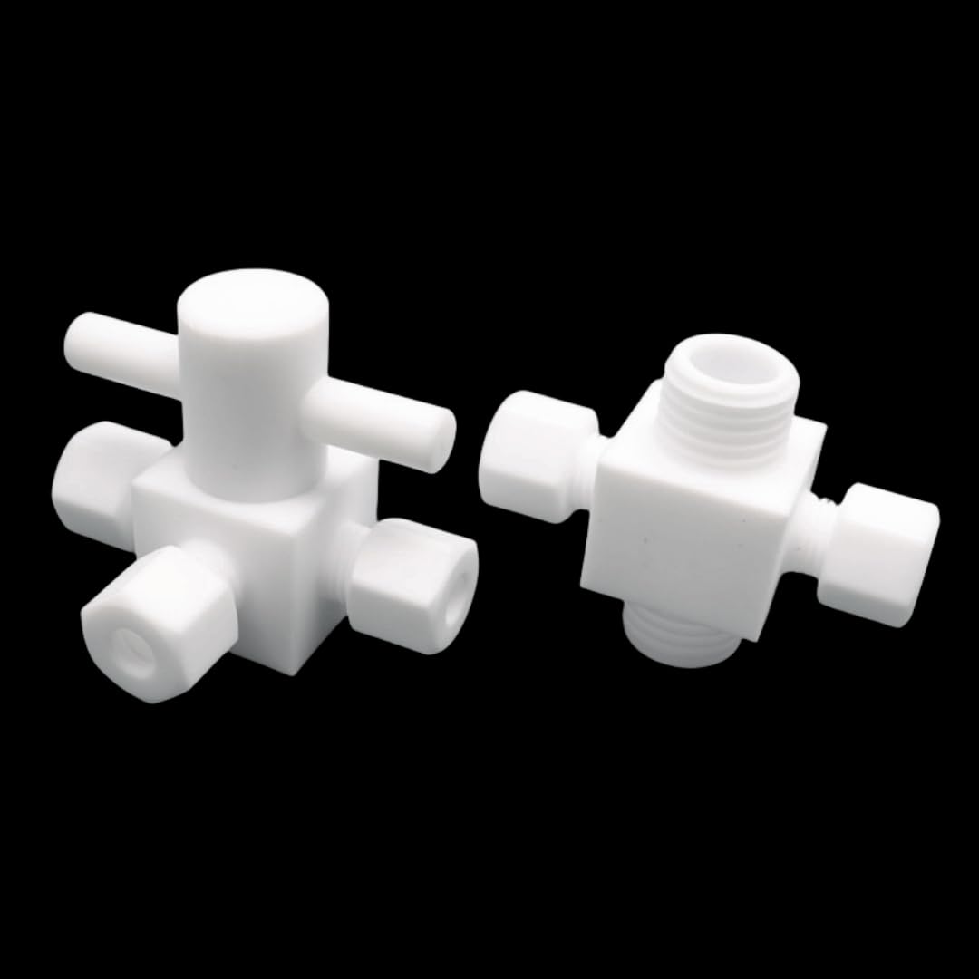 Válvula de bola de 3 vías de PTFE: T duradera de conversión horizontal de PEFT for control de fluidos(3-3-3mm)