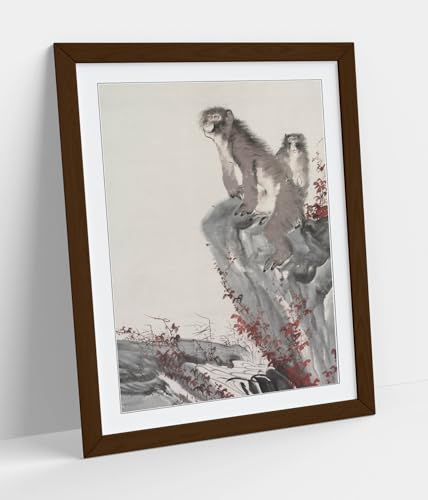 Monkeys by a Stream Rosetsu cadre noyer A1 - Solution mur vide salon - 2