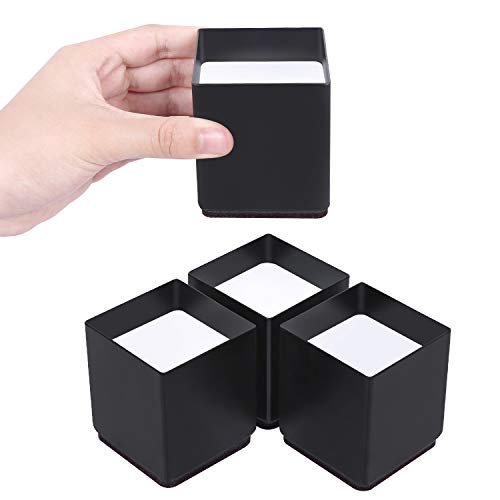 AIRUJIA Elevador de muebles de 2 pulgadas de acero al carbono, longitud de 2,4 pulgadas, autoadhesivo, resistente, elevador de muebles, añade 5 cm de altura a camas y armarios, cuadrado, negro Cover