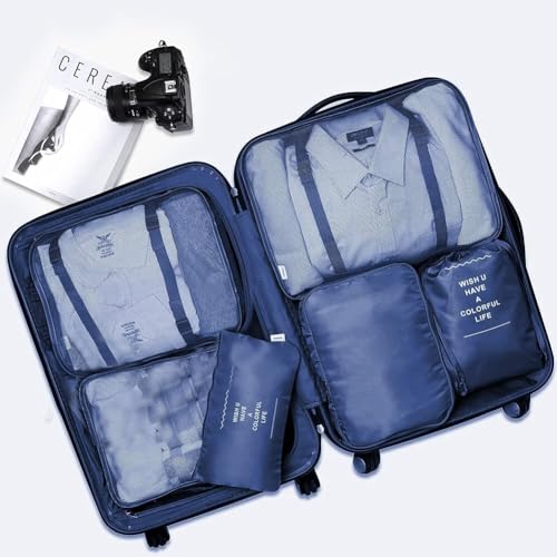 Image of Styleys Travel Packing Cubes Set of 7 with Shoe Bag, Navy Blue, S11003