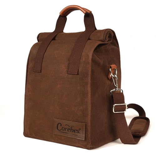 Corebes CLB002 Insulated Lunch Bag For Men/Women, 11L Waxed Canvas Lunch Box cover