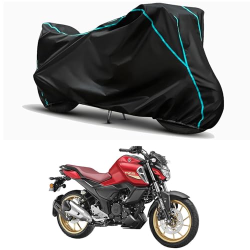 Image of Waterproof Bike Body Cover Compatible for | Yamaha FZS-FI V3 DLX | Taffeta Fabric, Sky Piping Design, Bottom Elastic Fit | Dustproof, Sun UV & Rain Protection for All Weather.