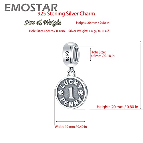 Lucky Penny 1 Dollar Dangle Charms, 925 Sterling Silver Fortune Money Coin With Four Leaf Clover Pendant Beads, Fits Pandora Birthday Bracelet, Gift For Valentines Day/Mother's Day #TOP6