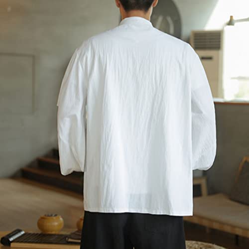 HZCX FASHION Men\'s Kimono Cardigan Lightweight Jackets Linen Haori Samurai Robe(White,S)