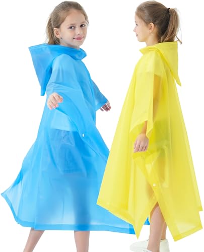 Image of Rain Poncho for Kids(2 Pack) Waterproof Reusable EVA Raincoat One Size Rain Jackets for Children,Boys and Girls