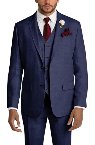Linen Suits for Men Slim Fit 3 Piece Mens Linen Suit Beach Wedding Groomsmen Prom Suit Summer Blazer Vest Pants