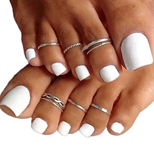Outyua Solid Square Fake Toenails Matte Press On Toe Nails Short Acrylic False Toes Nails Cute Artificial Beach Full Cover Toenail White For Women And Girls 24Pcs (White) #TOP4