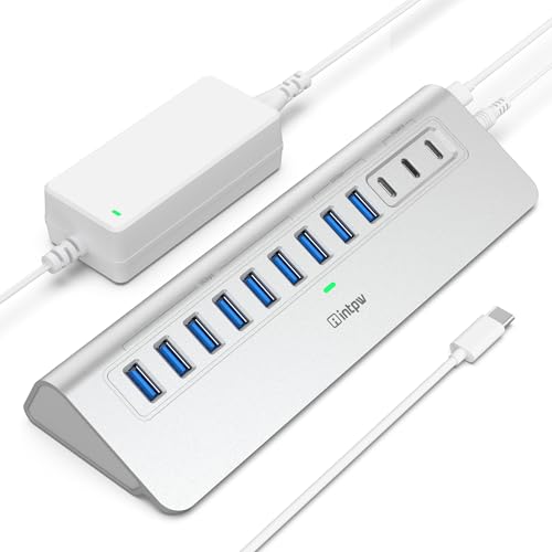 Image of Powered USB Hub 10Gbps, intpw 12 Port USB C Hub with USB C 3.2+2 USB A 3.2, 7 USB 3.0, 2 PD 45W Charging Port, 65W Power Adapter + 3.3FT Cable, Aluminum USB Hub for PC /Laptop /iPhone 17 /16 /PC