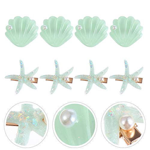 FRCOLOR 8Pcs Shell Hair Clips Kids Alloy Sea Star Hair Pin Carton Beach Hair Barrettes Kids Ocean Style Hairpin Novelty Hair Accessory for Girls (Light Green) - Image 2