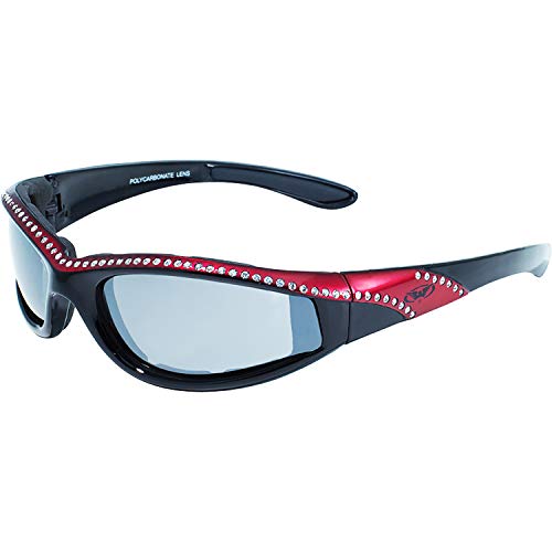 Global Vision Eyewear Marilyn 11 Ladies Motorcycle Sunglasses Riding Glasses with Flash Mirror Lenses Bling