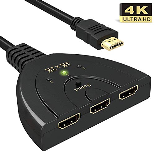 3-Port HDMI Switch with Pigtail Cable, Adwox Gold Plated 4K Switcher Hub 3x1