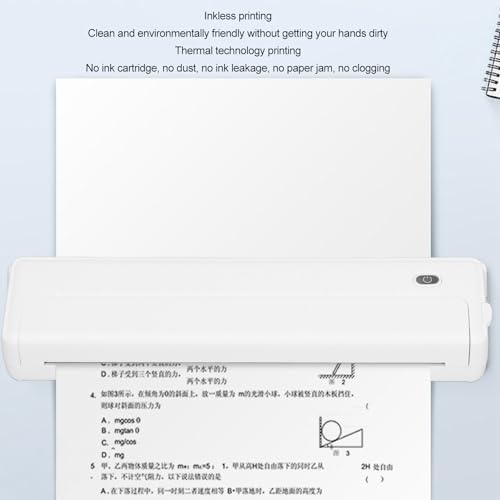 Portable Cordless Printer, bt A4 Thermal Inkless Printer with App, for Photo Label Receipt Study Notes, Home School Office - Thumbnail 6