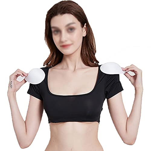 Pads Shoulder Short Sleeve, Ultra Soft, Fake Shoulders Vest for Women, Seamless, Reusable, Comfortable,Black-Large4