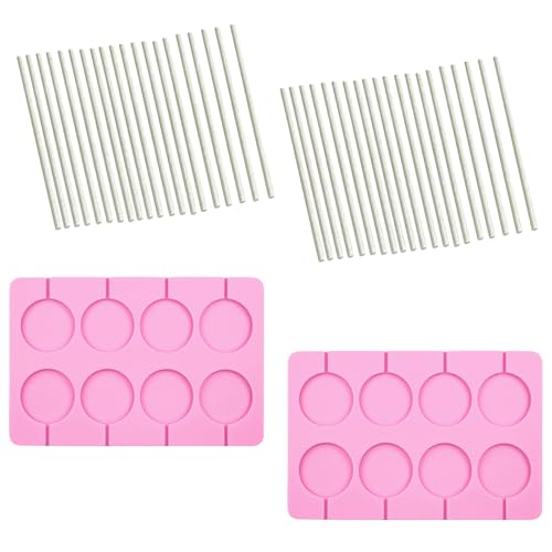 2 Stück Silikon Lollipop Formen,Schokoladenlutscher Formen,Lutscher Formen mit 50 Stäbchen,für Lutscher Gelee Schokolade Herstellen(Rosa)