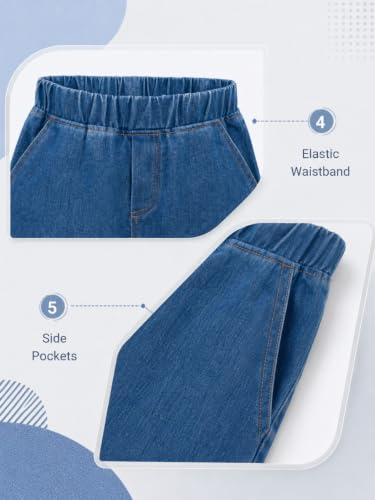Image of WELAKEN Girls 2-Piece Cropped Denim Jacket Skirt Set | Decorative flap pocket cropped jacket、Elastic waist skirt with pockets、Soft cotton denim set