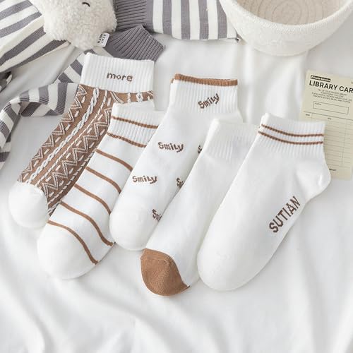 5 pairs - pure cotton girls autumn and winter simple personality short boat socks3