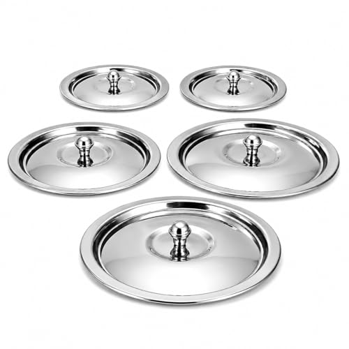 Image of KC Stainless Steel Heavy Gauge Ciba /Lids /Tope /Cheeba Cover Set of 5 with Knob, 14.5cm, 15.5cm, 16.5cm, 18cm, 19cm