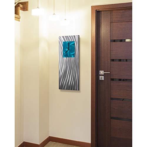 Statements2000 Unique Hand-Crafted Abstract Silver And Teal Metal Wall Clock - Modern Contemporary Functional Home Decor Art Sculpture - Ocean Energy By Jon Allen -24-Inch #TOP4