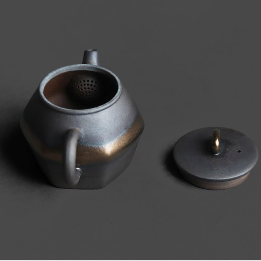 Infusor De Té Rock Pottery Tetera pequeña de Mano de Seis Lados, Hecha de cerámica Retro en Bruto, Tetera Individual for preparar té Tetera De Cocina