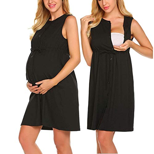 Sin Mangas De Maternidad De Las Mujeres De del Bebé Vestido De Lactancia Materna, Vestido de Mujer para Maternidad,Camisón de Noche para estancias en Hospital,Camisón de Noche para amamantar