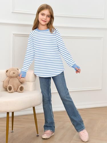 Image of Haloumoning Girls Striped Long Sleeve Shirts 5-14 Years