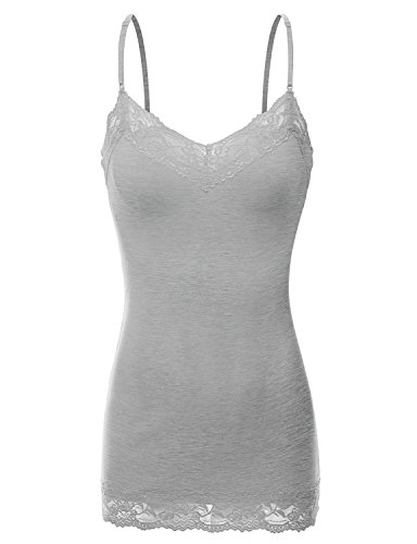 XT1004L Pack Ladies Adjustable Spaghetti Strap Lace Trim Cami Tank Top 4Pack-BLK CHC HE Grey WHT XL