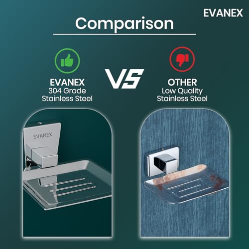 Image of EVANEX Soap Dish for Bathroom | 304 Grade Stainless Steel Soap Dish Tray | Wall Mounted Soap Holder with Drainage Slots | Corrosion Free Modern Design (Selvi)
