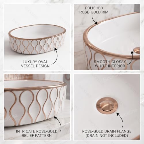 Image of Backline 20x13x5.5 Inches Table Top Wash basin | Basin for Bathroom | Countertop Bathroom Basin For Restaurant /Dining Hall /Living Room /Home (Rosegold White)(5 Years Glaze Warranty)