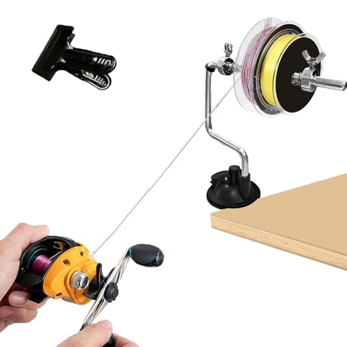 Fishing Line Spooler – Portable Table Mounted Reel Spooler for Spinning & Baitcasting Reels – Adjustable to Fit Multiple Size Spools-Fishing Line Remover Gifts for Men (Clips and Suction Cups)