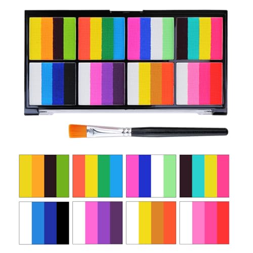 KARLOR Paleta de pintura facial, 32 colores con pincel, kit de pintura corporal, pintura corporal, soluble en agua, maquillaje teatral, festival, Halloween, carnaval
