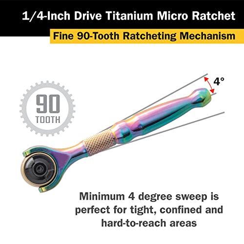 Titan 11326 1/4-Inch Drive 90-Tooth Swivel Head Micro Ratchet - Titanium by Titan - Image 6