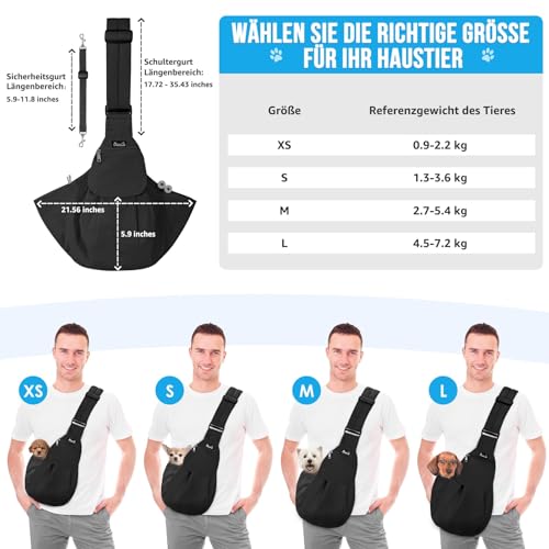 SlowTon Hundetragetasche, Haustier Hundetasche mit verstellbarem, gepolstertem Schultergurt und Fronttasche Tragetasche Hund für Spaziergang (Schwarz-Wasserdicht, M(Für Haustiere2,7-5,4 kg))