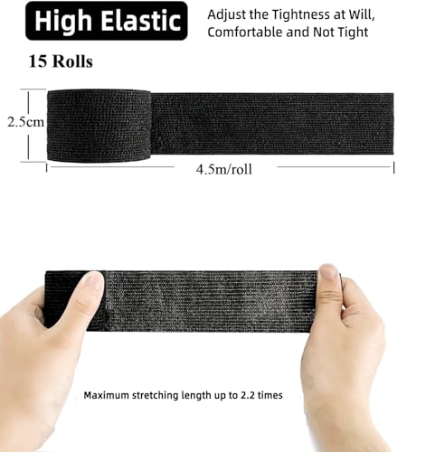 BILGETA Selbstklebender Verband, 15 Rollen x 2,5cm x 4,5m Pflaster Rolle Verbandsmaterial, Elastische Binde Bandage Fixierbinde Haftbandage Selbstklebend